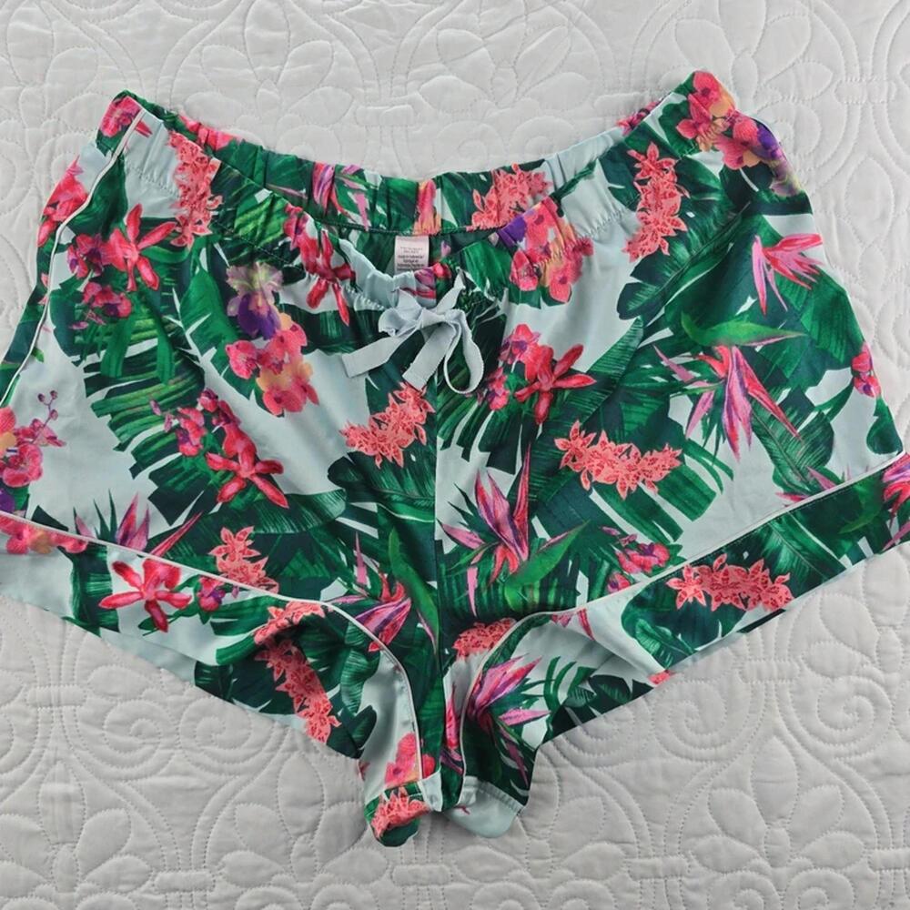 Victoria’s Secret Satin Sleep Shorts Tropical Floral Pajama Lounge Shorts Large